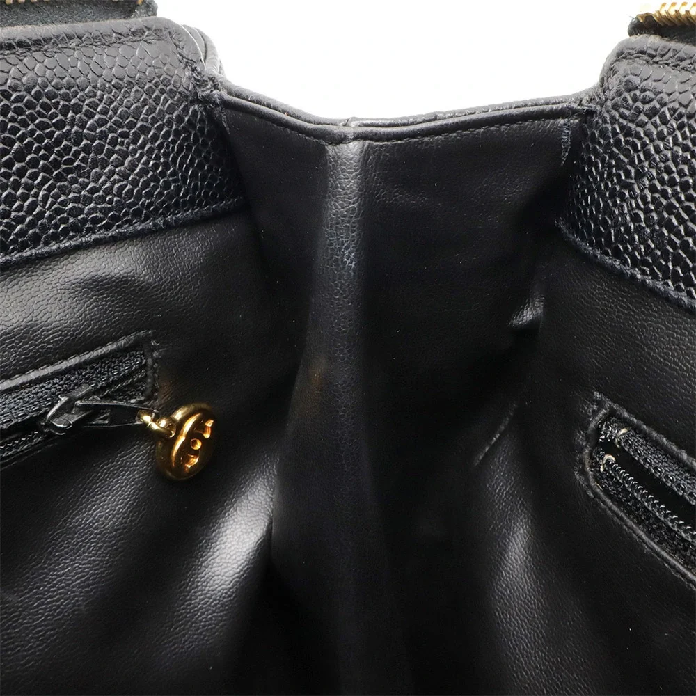 CHANEL Black Caviar Leather Logo Shoulder Bag